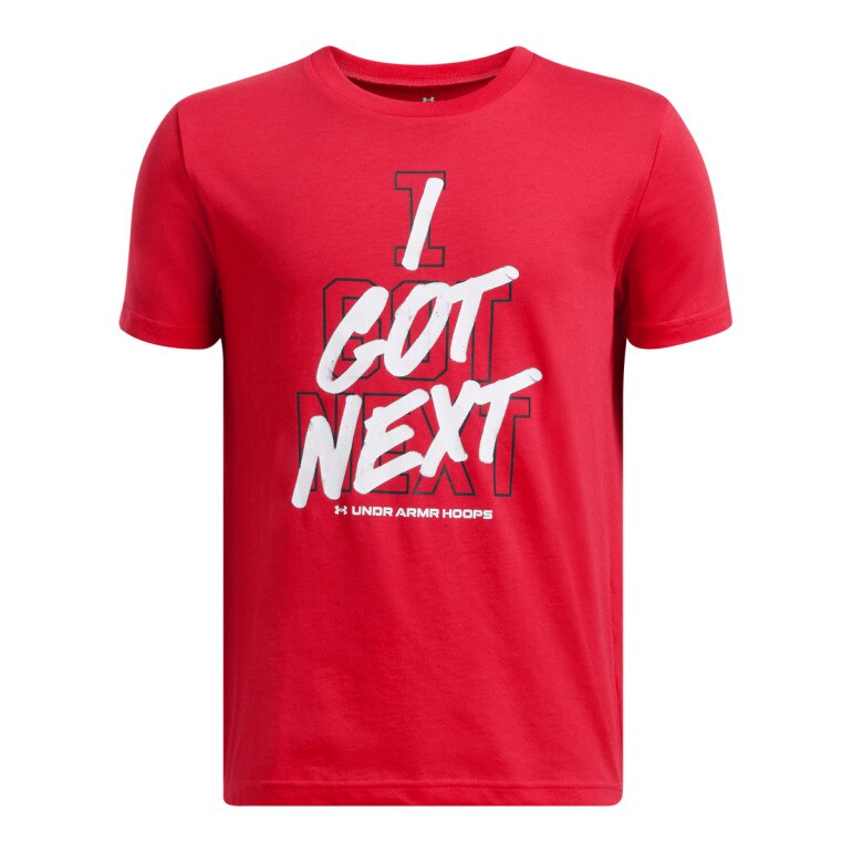 Chłopięcy t-shirt z nadrukiem Under Armour UA B Hoops Next SS - czerwony